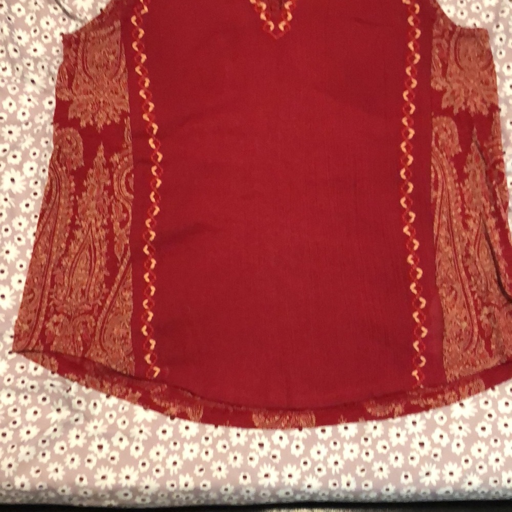 Lucky Brand Embroidered Woven Mix Tank Blouse Womens Size M - Picture 6 of 13